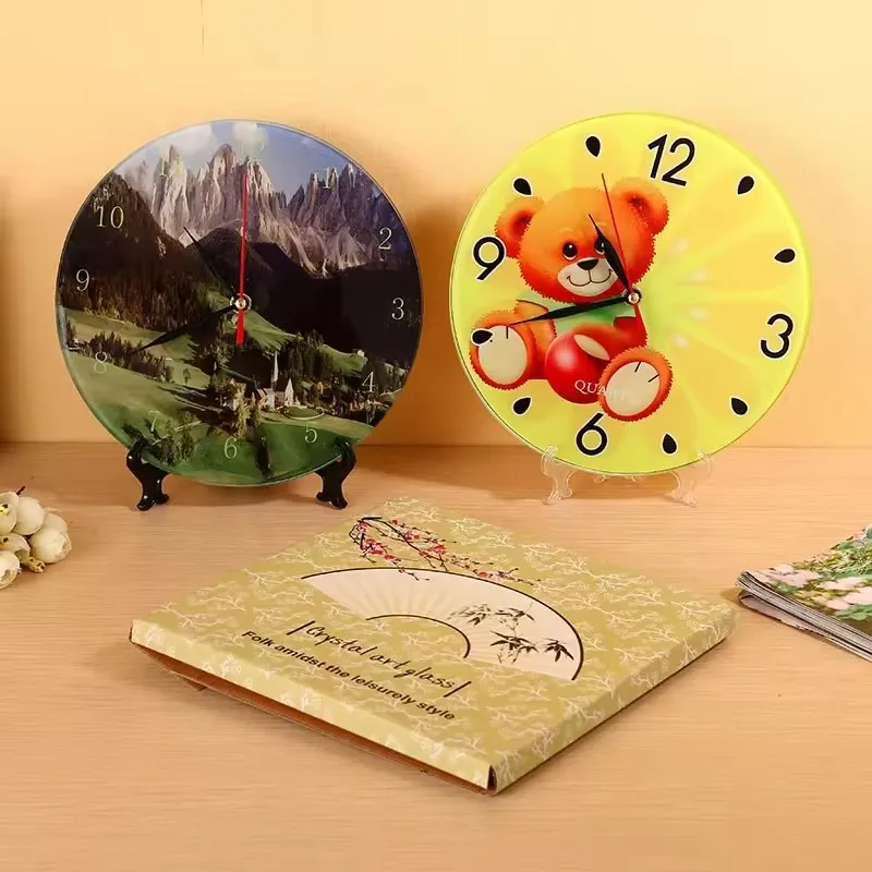 FastSub BL-27 Hot selling 20*20cm Round Shape Blank Sublimation Printable Glass Clock