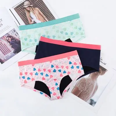 Высокое качество, чистый хлопок, женское милое нижнее белье, дышащие, менструальный период, герметичные, женские трусики для девочек-подростков