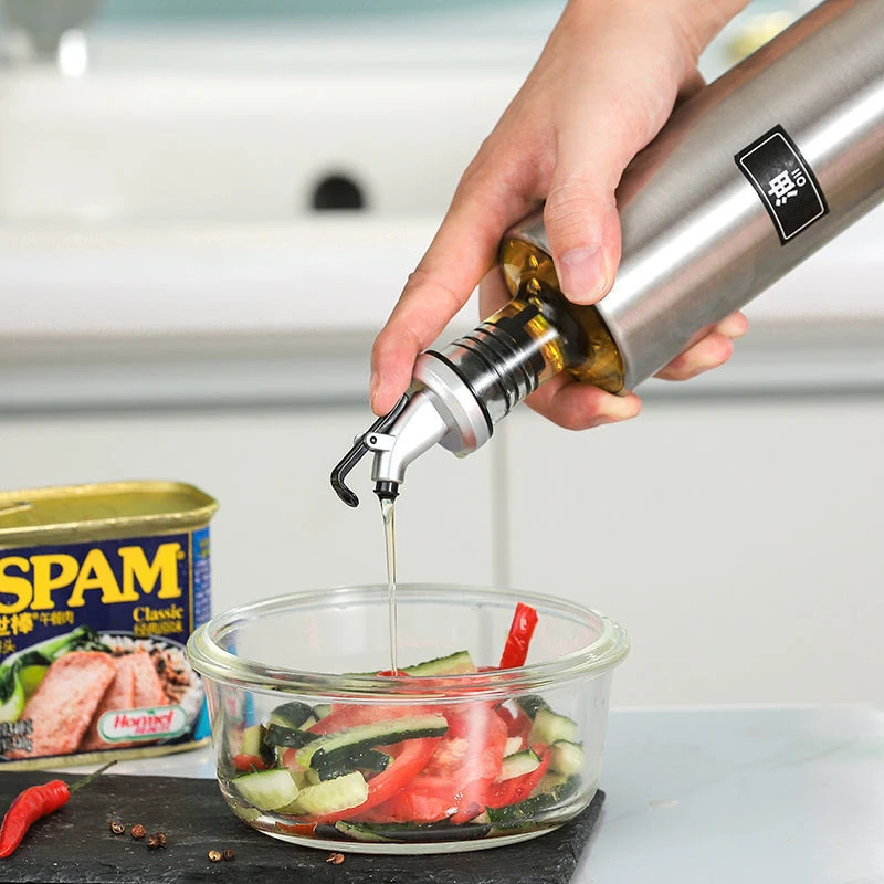 Press-type stainless steel oil bottle household kitchen leak-proof glass soy sauce vinegar seasoning bottle cooking bottle