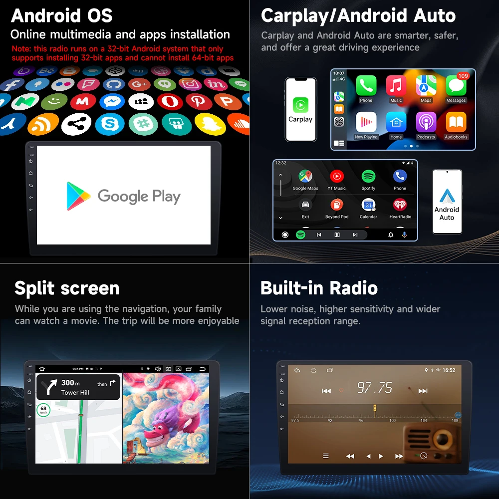 Сенсорный экран 7/9/10 дюймов android автомобильный радиоприемник QLED/IPS 1280*720 2 + 32 ГБ мультимедийный плеер Автомобильный Dvd-плеер
