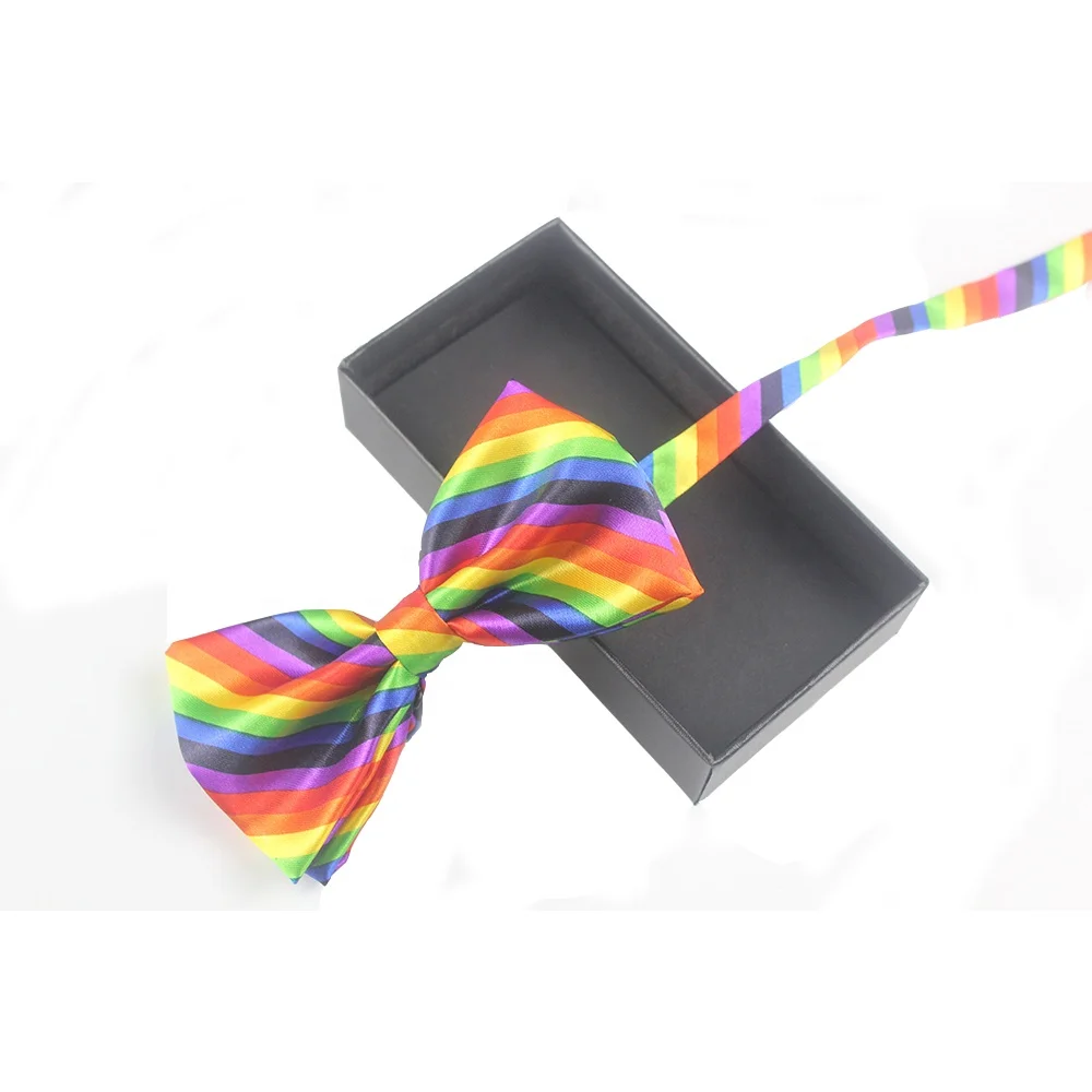 Factory direct 100% polyester custom rainbow striped bow tie handmade printed bow ties for men