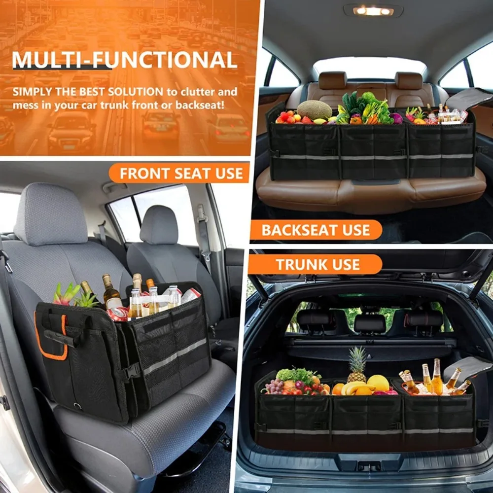 Custom Extra Large Capacity Multi-compartments Foldable Collapsible SUV Car Trunk Storage Organizer Box with Cooler Bag
