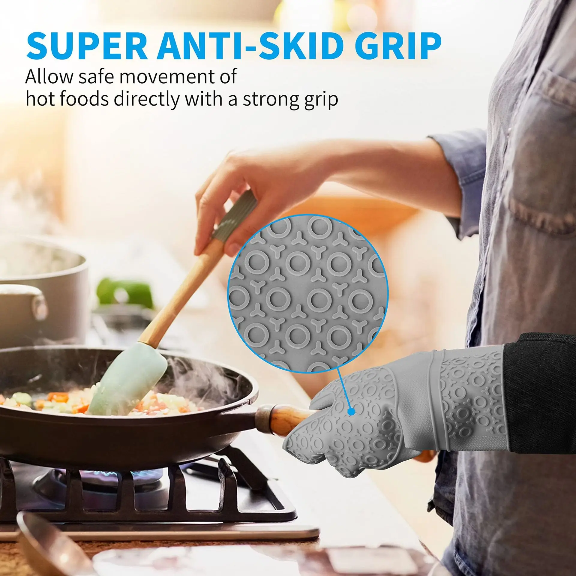 Hot Sale BPA free Heat-resisting Durable Silicone Gloves For Kitchen Baking Oven Mitts