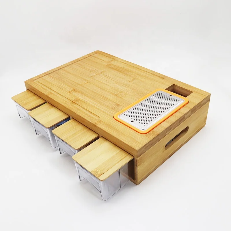 Large Bamboo Chopping Cutting Board with containers  Wholesale Chopping Block with 4 Storage Boxes chopping block  with drawers