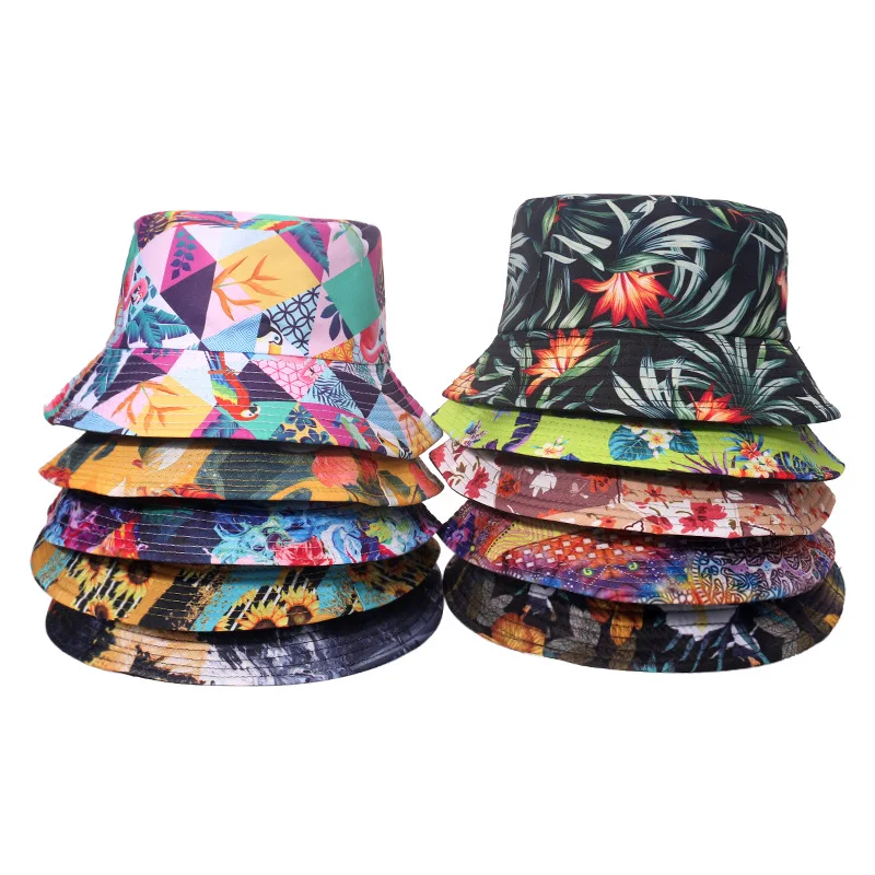 2023 New Fashion Tie Dye Bucket Hats Reversible Bucket Cap Cow Print Foldable Outdoor Sun Hat Fisherman Caps