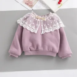 Hao Baby Winter New Girl Fall Korean Girls Velvet Sweater Lace Collar Coat Baby Girls Outfit