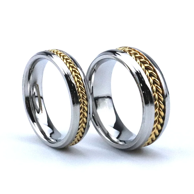 Лучшая цена для помолвки с загнутыми краями золотая латунная цепочка плетеная инкрустация титановое Кованое Кольцо