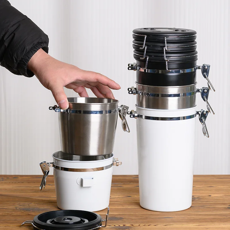 New Stacked Storage Box One Way Exhaust Valve Storage Tank Multi Color Stainless Steel Coffee Sealed Tank