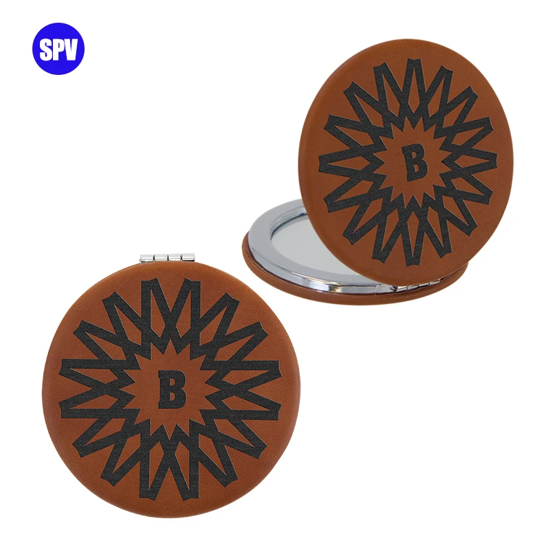 New Arrival Various shapes Metal Photo Laserable Leatherette Blank Makeup Mirror Disposable Cosmetic Mirror For Promotion