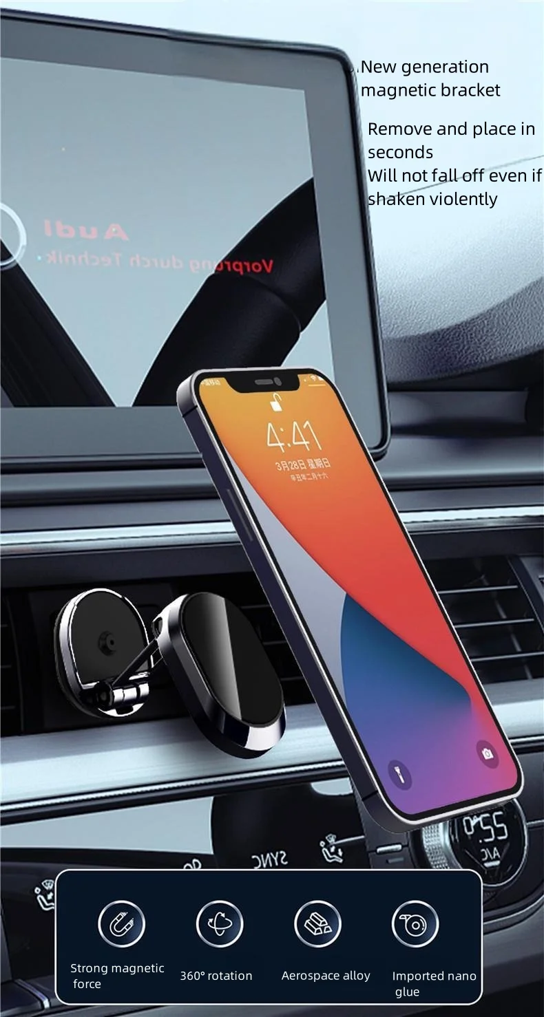 Car Mount Magnetic Dashboard  Phone Holder Universal Aluminum Alloy Foldable Wall Mount 360 Rotating mobile phone holder
