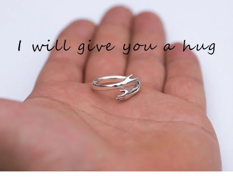 Hug Ring Vintage Adjustable s925 Silver Carving Couple Love Hug Hand Rings