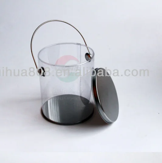 Clear PVC Plastic Bucket Containers With Metal Lid Recyclable Round Pattern for Paint Usage or