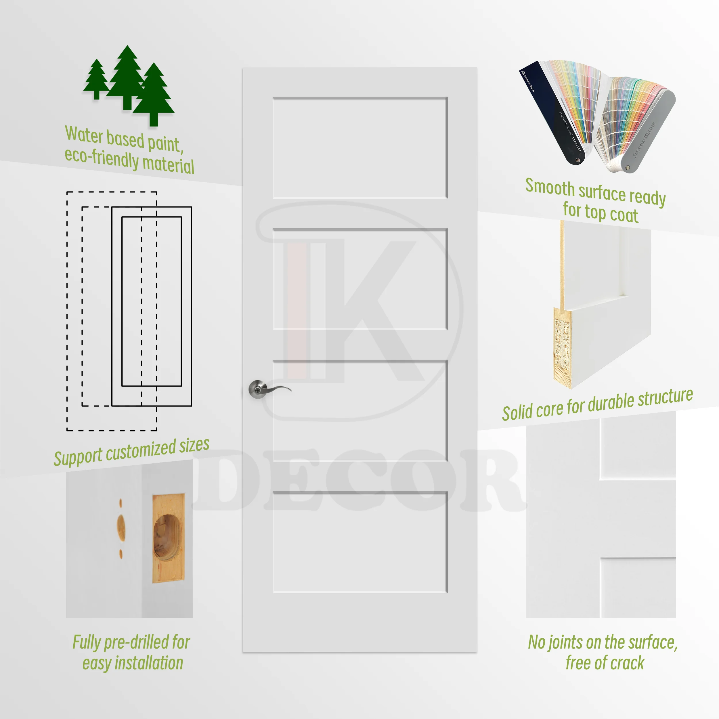 36 x 96 modern white solid wood shaker style prehung interior doors with door knobs