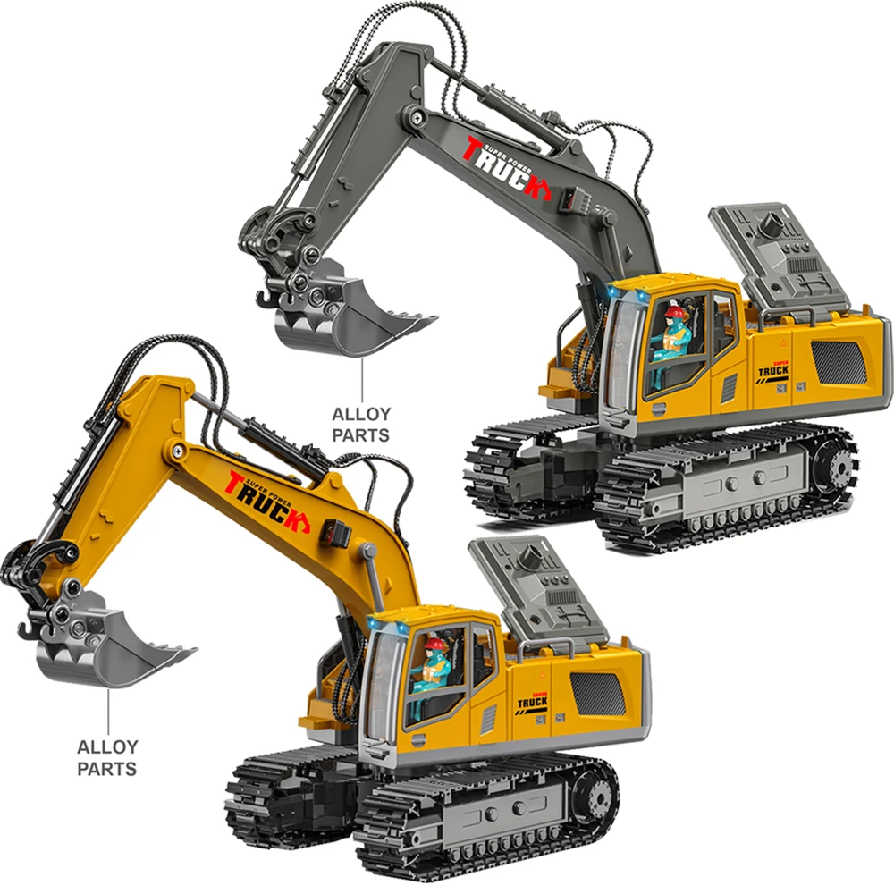 Kids rc car toy 2.4ghz remote control excavator toy shovel metal rc 11 channels remote control tow truck toy
