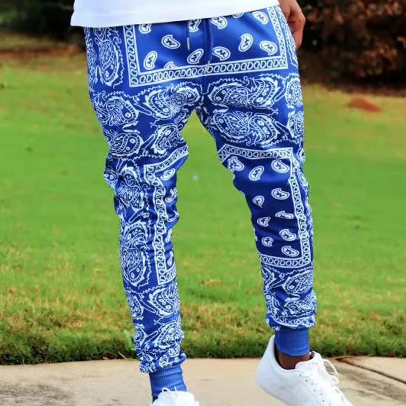 JY37  Lasted design casual long sport pants bandana print mens bandana pants clothes High Street slim running trousers for men