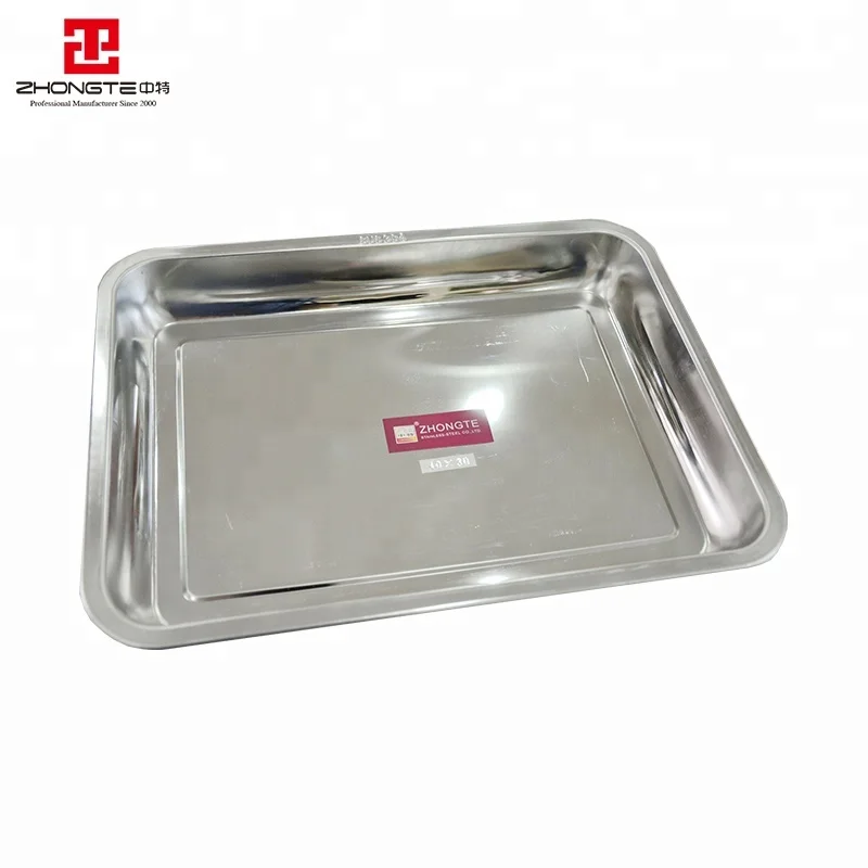 zhongte Free sample SS Stainless Steel plate Rectangle Food Serving Tray, backing tray for hotel