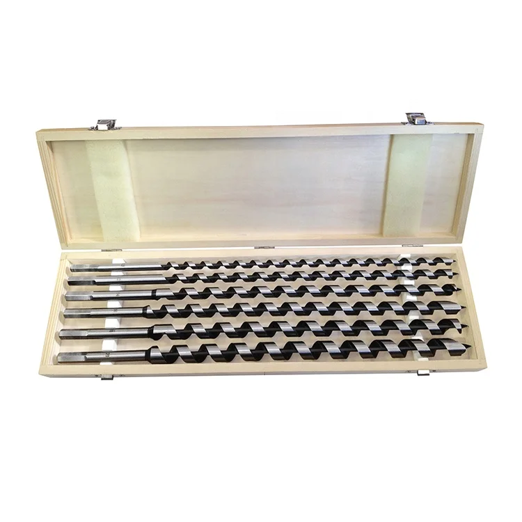 8801292 EXTOL PREMIUM 6 pcs 460mm hexagonal shank auger drill bits for wood in a wooden case