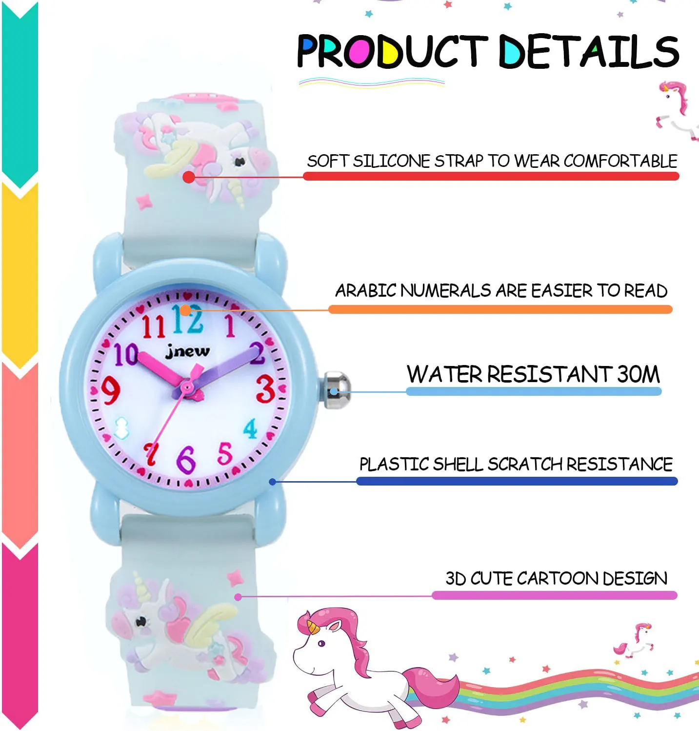 Children 3D Unicorn Cartoon Waterproof Toddler Quartz Wrist Watch Age 2-8 3 4 5 6 7 Toys Gifts Kids Girls Watch