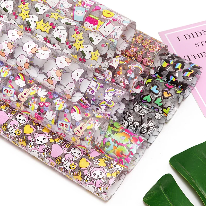 30*120Cm Fantasy Cute Printed Leather Single-Sided Pvc Transparent Leather For Diy Bag Hair Accessories