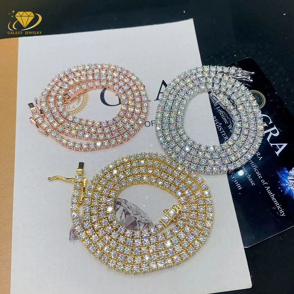 Cheapest Price Hip Hop Silver 925 Moissanite Chain 2mm 3mm 4mm 5mm 6.5mm VVS Moissanite Diamond Necklace Moissanite Tennis Chain