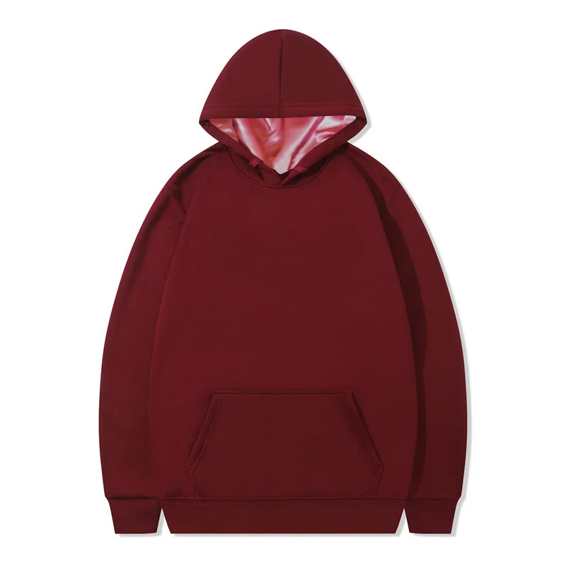Luxury Plus Size 100 Cotton Hooded Oversized Men Pullover Hood Sweatshirt Custom Silk Satin Lined Hoodie With Silk Hood