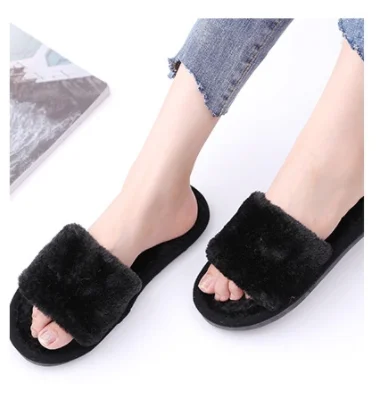 Women Winter Home Cotton Slippers Plush Soft Soled Warm Fluff Slides Lightweight Elderly Non-Slip Fur Slippers