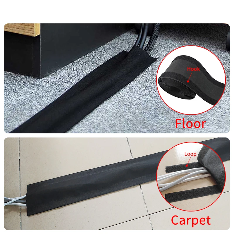 Customized Indoor Durable Reusable Soft Hook and Loop Carpet Cable Sleeve Cover Strip Wide Tape Rolls Hook 6 Inch Zipper Tape