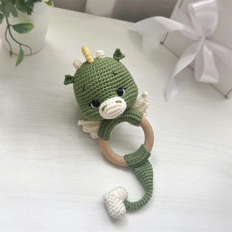 New Arrival Newborn Baby Gift Crochet Rattle Amigurumi Dragon Rattle For Baby
