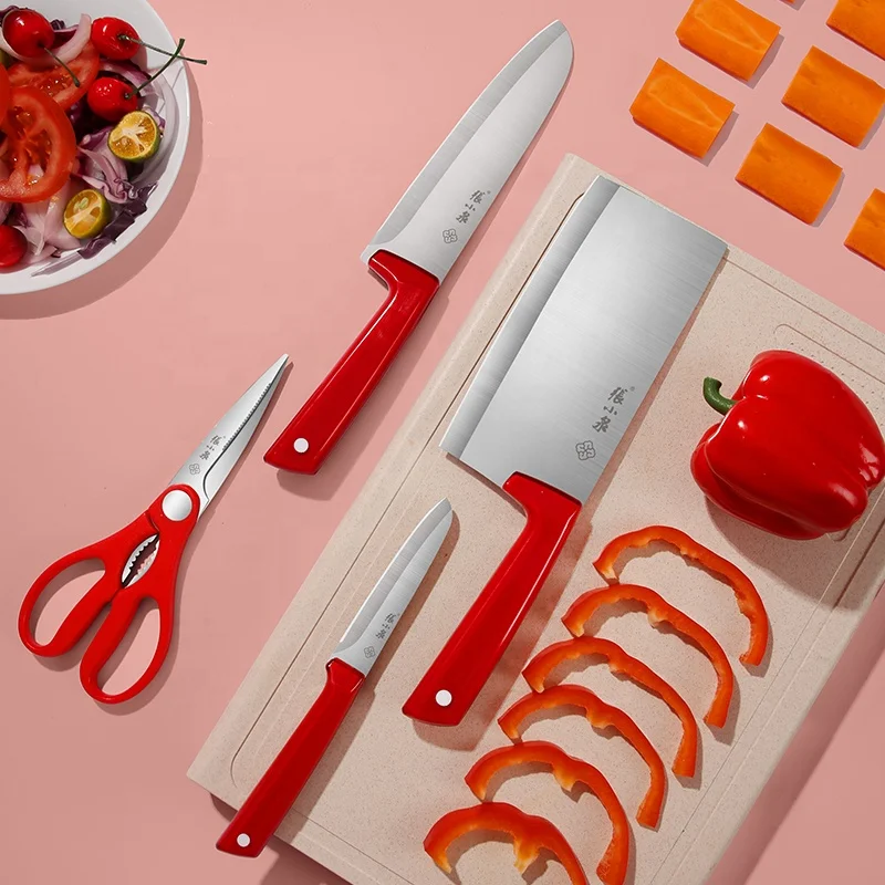 Top Fashion Red Burgundy Color 5 PCS Kitchen Knife Sets with Block