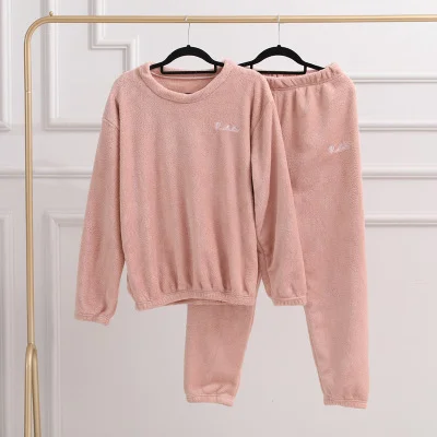 XQM Winter Coral Fleece Home Wear Pajamas Wear Casual Lazy Pants Loose Warm Suit for Women