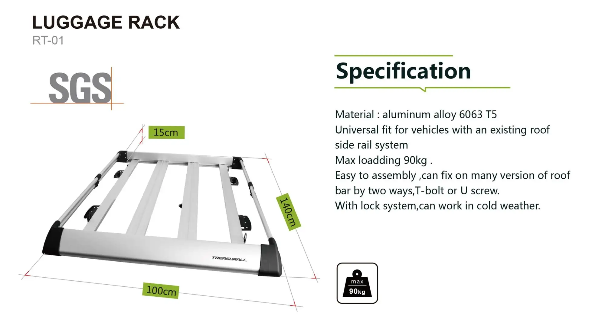 Treasurall RT-01 Aluminum automobile universal car roof rack car
