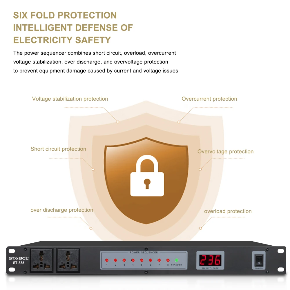 STABCL  ST-338 Professional Power Supply Intelligent 8 Channel Power Supply Sequencer With Voltage Display