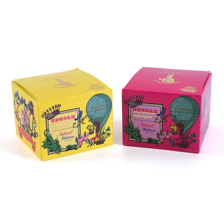Custom logo 4 colors offset printing white cardboard paper small cute candies box with automatic self lock bottom