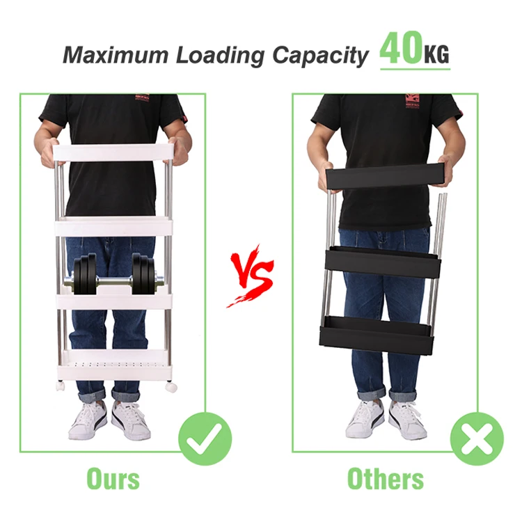 3 Tier Slim Storage Cart Mobile Shelving Unit Organizer Slide Out Rolling Utility Storage Cart