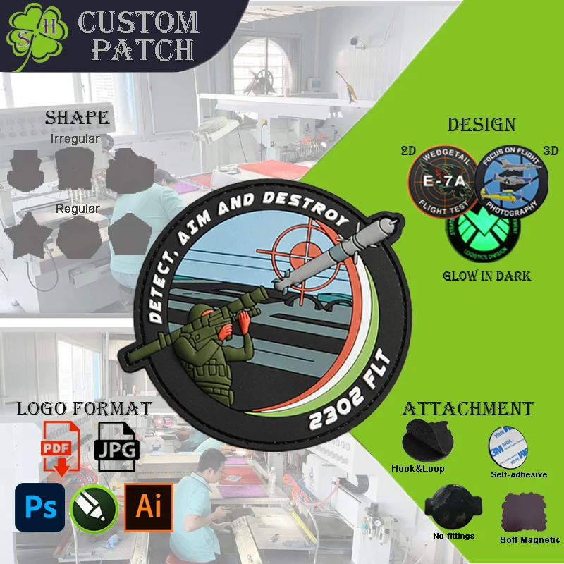 Custom Rubber 3d Brand Logo Labels Pvc Embossed  Patch Hook and Loop Tactical Patch PVC Patch for Bag