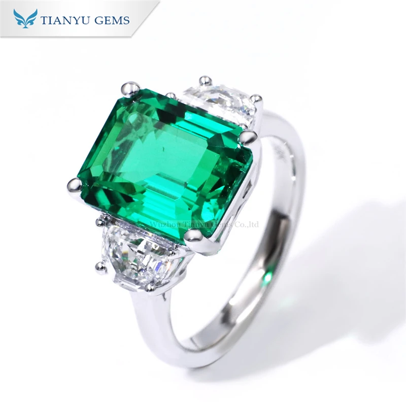 Wholesale fine jewelry moissanite finger rings 925 sterling silver 14k 18k white gold 9x11mm lab emerald engagement ring for wom