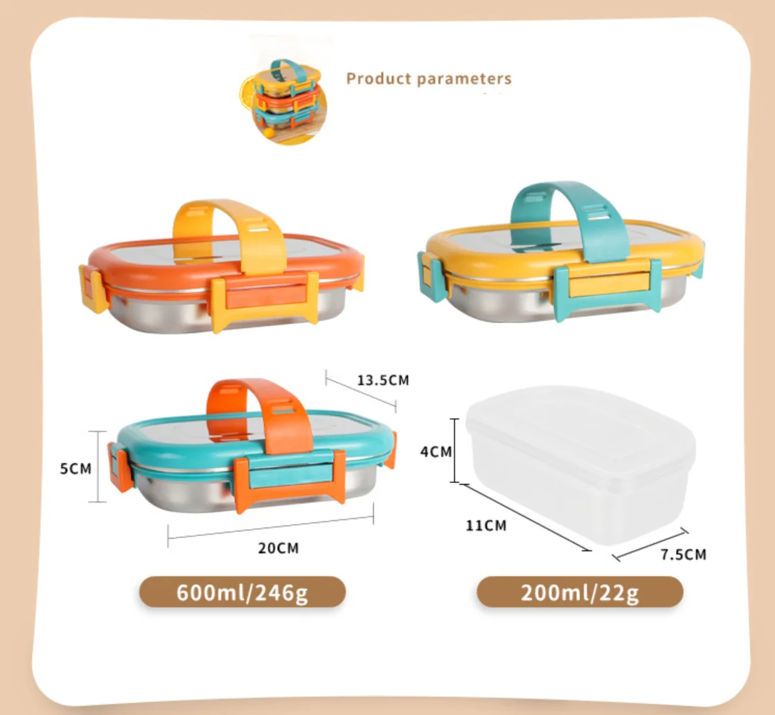 Stainless Steel Bento Lunch Box for Kids Eco Friendly Portion Snack Food Containers Modern Metal Food Pail With Handle