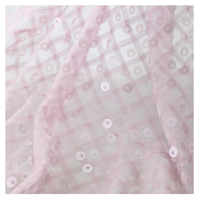 mesh chiffon lace 2cm sequin plain embroidery baby kids girl women children wedding dress evening cloth garments fabric