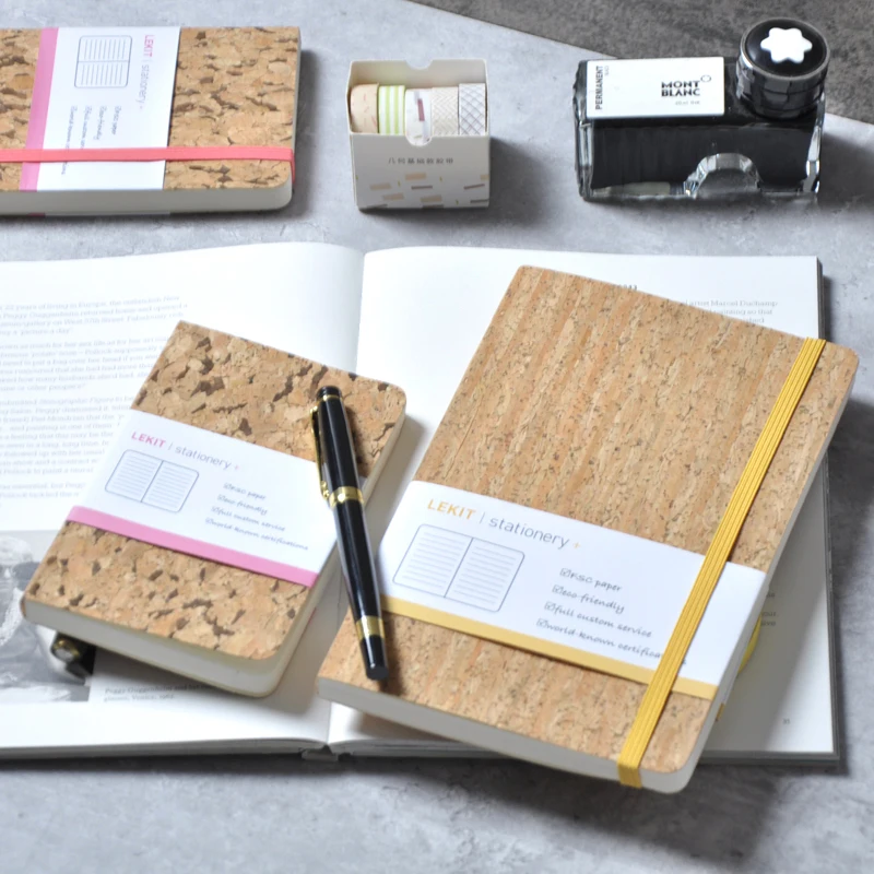 Factory Direct Soft Cover Wooden Cork PU leather Custom Journals A5 Notebooks Customizable Journal Notebook