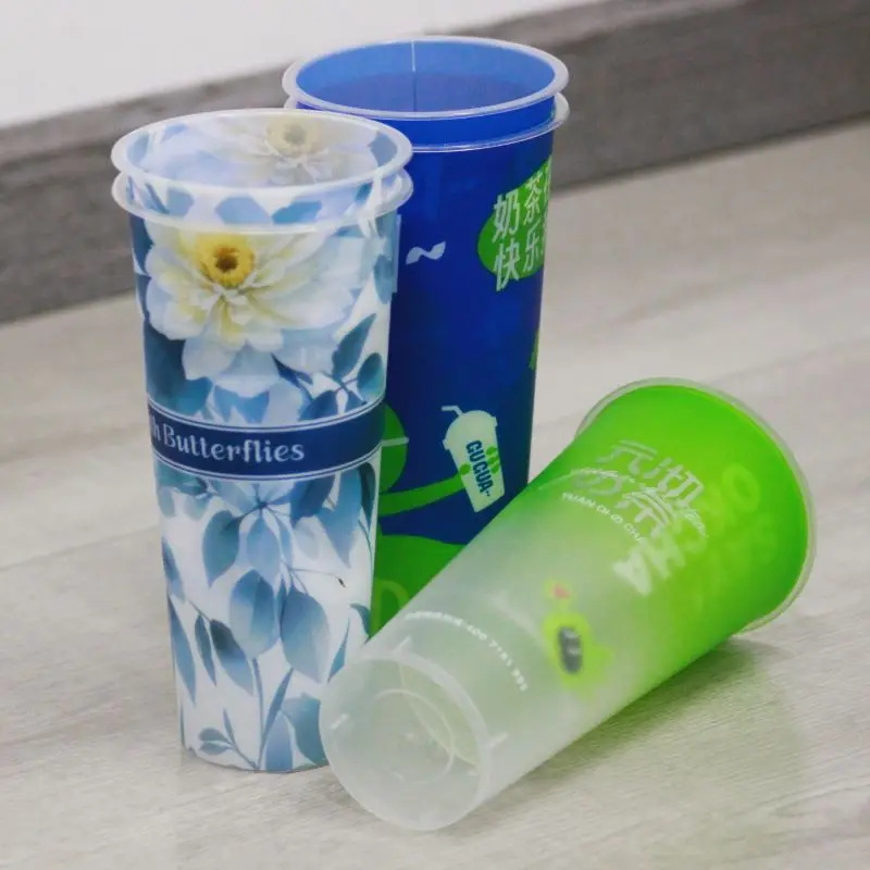 Free Sample Hard PP Injection Boba Cup Inter Molding Label Printed Supply Customize