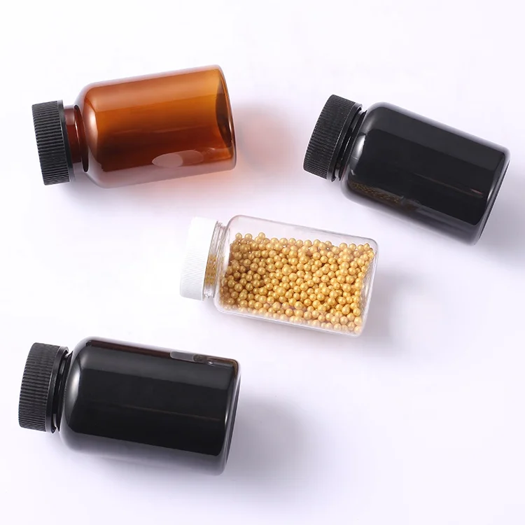 Capsule Bottles Plastic Vatimin Bottles Drug Supplement Pill Bottle Amber Screen Printing PET Pill Packaging Medicine Screw Cap