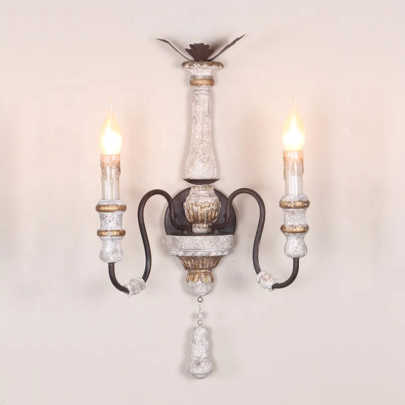 New design decorative wooden wall light indoor antique iron wall lamp