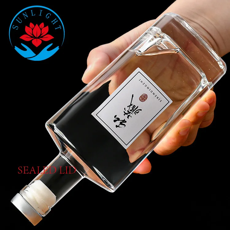 Square Empty Clear Frosted Glass Liquor Bottle For Liquor Rum 500ml 700ml Nordic Gin Whiskey Vodka Liquor Spirit Bottle