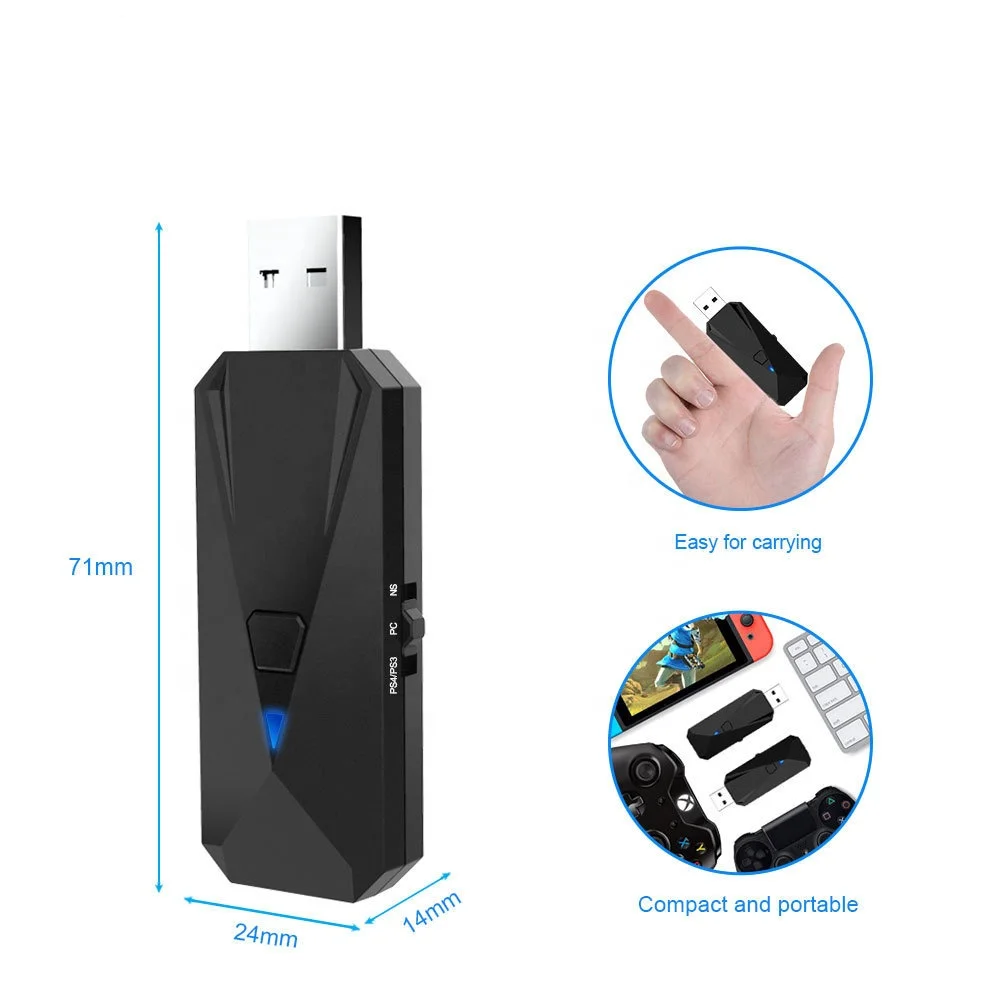 USB беспроводной + проводной адаптер для геймпада конвертер PS4/PS3/Nintendo Switch/ПК со светодиодными вспышками