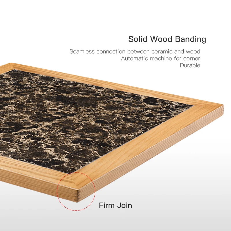 Restaurant table ceramic tile table top with solid wood edge round square customize sizes