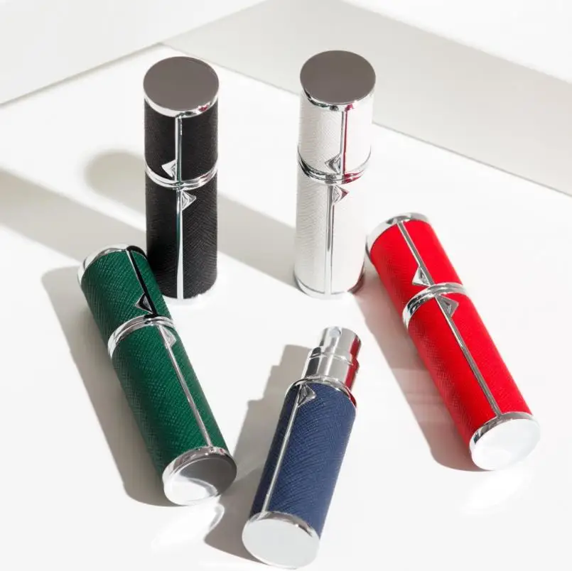 Factory Price Zinc Cosmetic Bottle 5ml Refillable Perfume Atomizer Travel Size Spray Perfume Refill Tool PU Leather Bottles F901