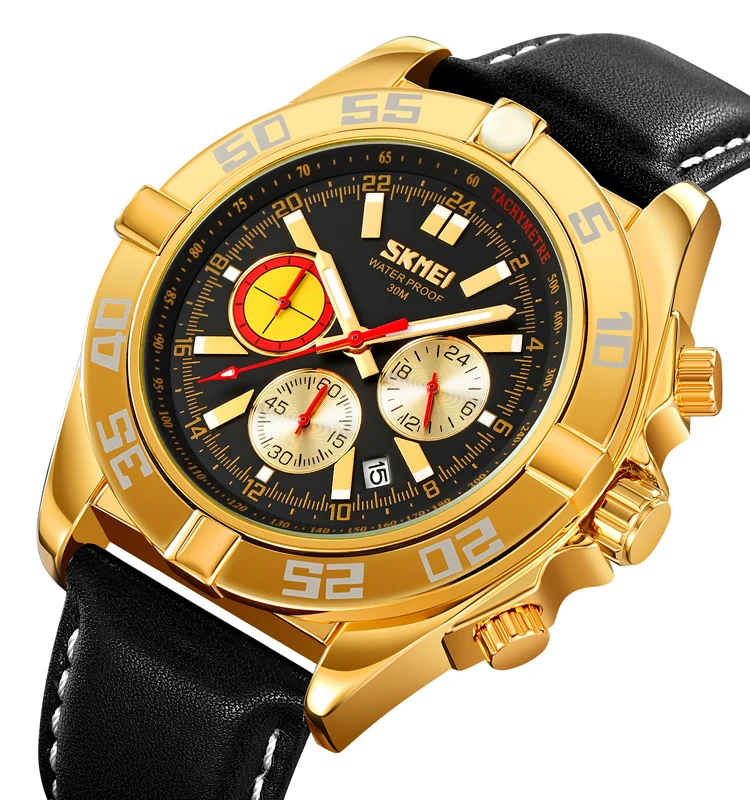 SKMEI 9322 Fashion Quartz Watch Factory Customized Logo Manufacturer Leather Wristwatch For Men