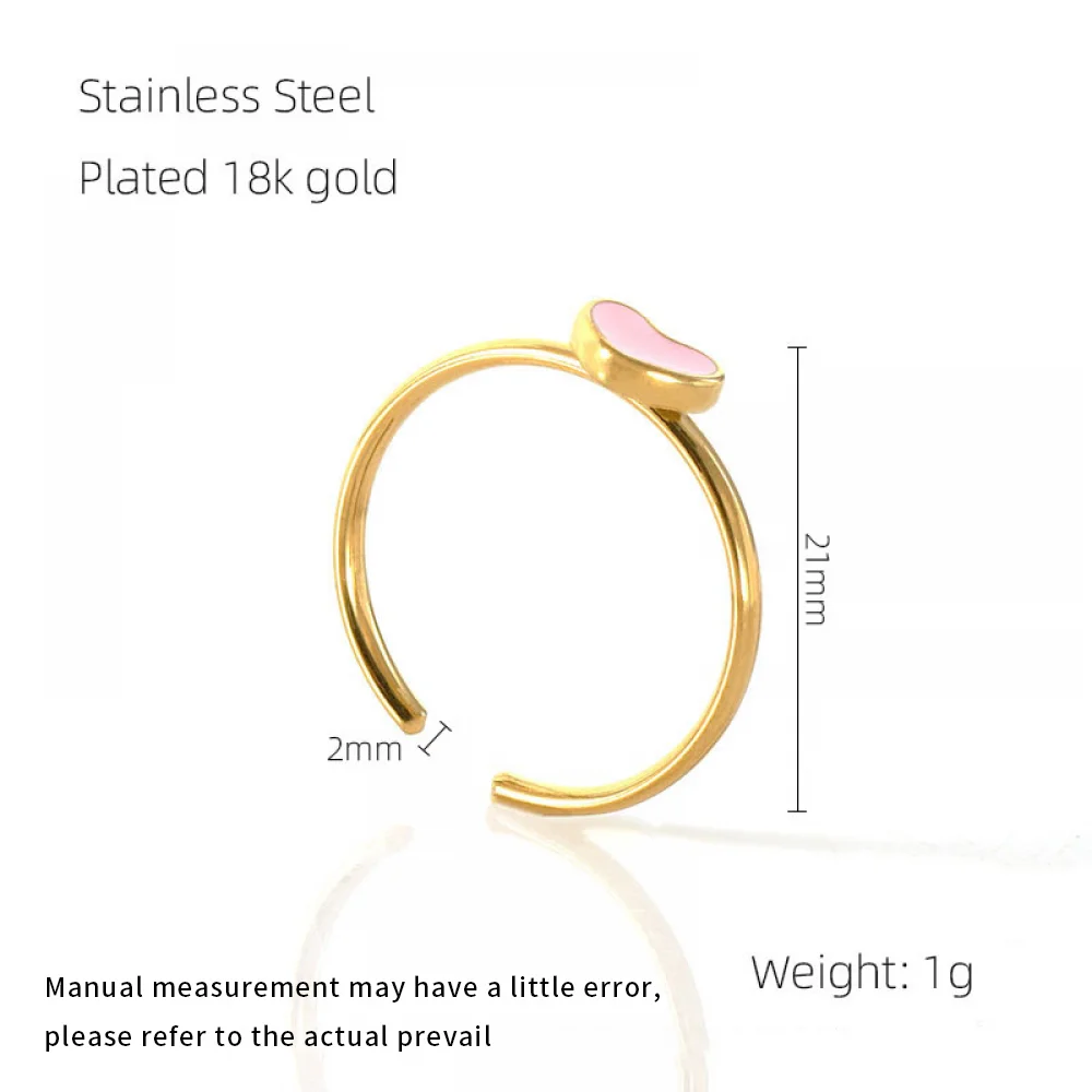 Cute Fashion Jewelry Girls Stainless Steel Gold Plated Dolphin Open Adjustable Pink Enamel Oil Drip Love Heart Rings