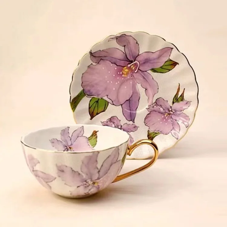 
Wholesale Custom Printed Flower Fine Bone China Afternoon Tea Cup And Saucer Set 