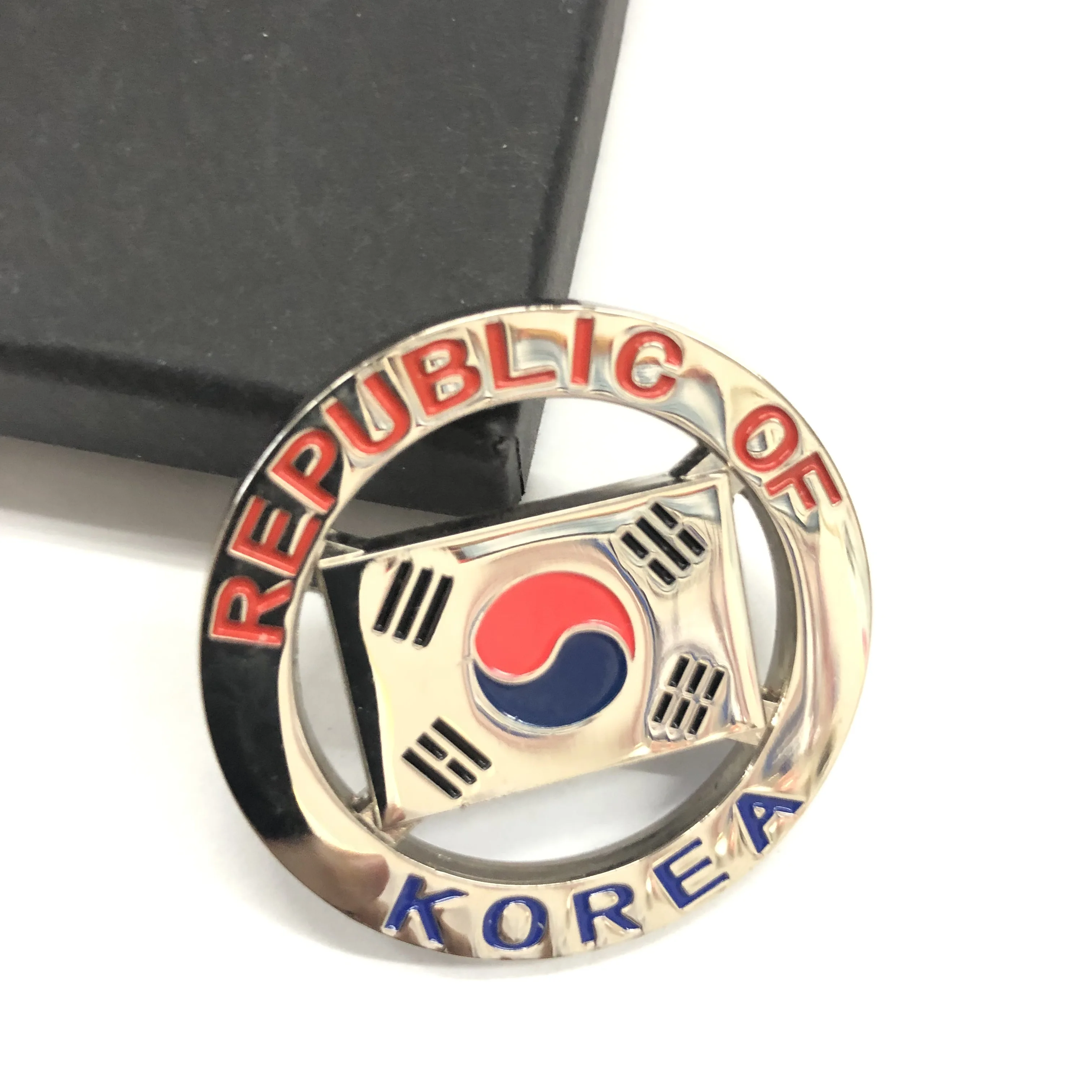 Personalized wholesale 2 sided logo customized Metal Korea Flag coin flag ball marker